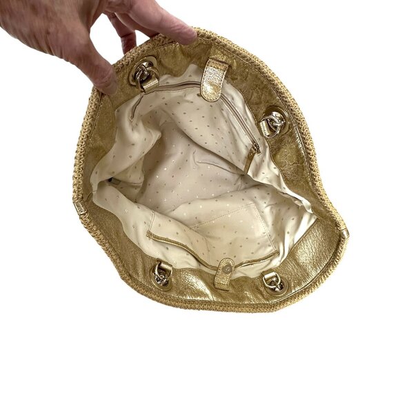 Kate Spade woven tote bag with gold sequins and gold leather and chain handles - Picture 8 of 10